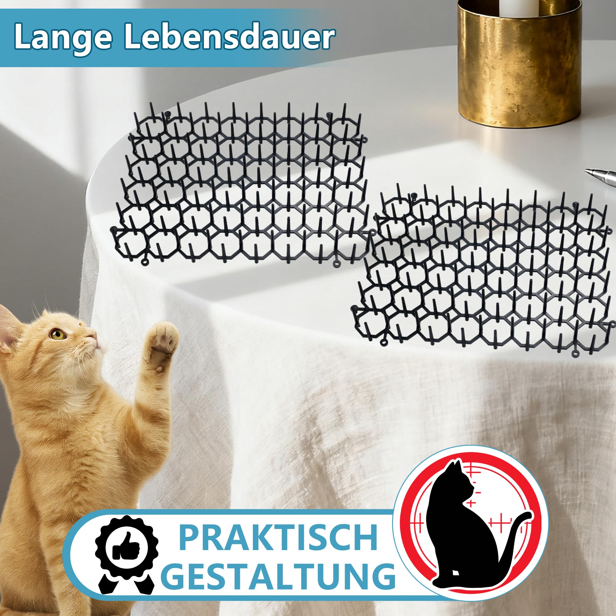 Katzenabwehrmatte – 20,3 x 15,2 cm Dornengitter gegen Katzen, 6 Stück, hält Katzen von Topfpflanzen fern, mit 8 U-förmigen Heringen, Außen- und Innenbereich, für Leintierzaun-Barriere