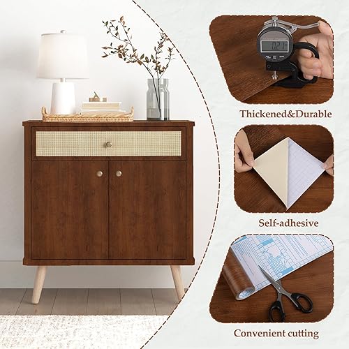 Miniatura 2 de Papel de contacto de madera, papel tapiz de despegar y pegar rojomarrón para gabinetes, papel de vinilo de grano de madera sintética, autoadhesivo,