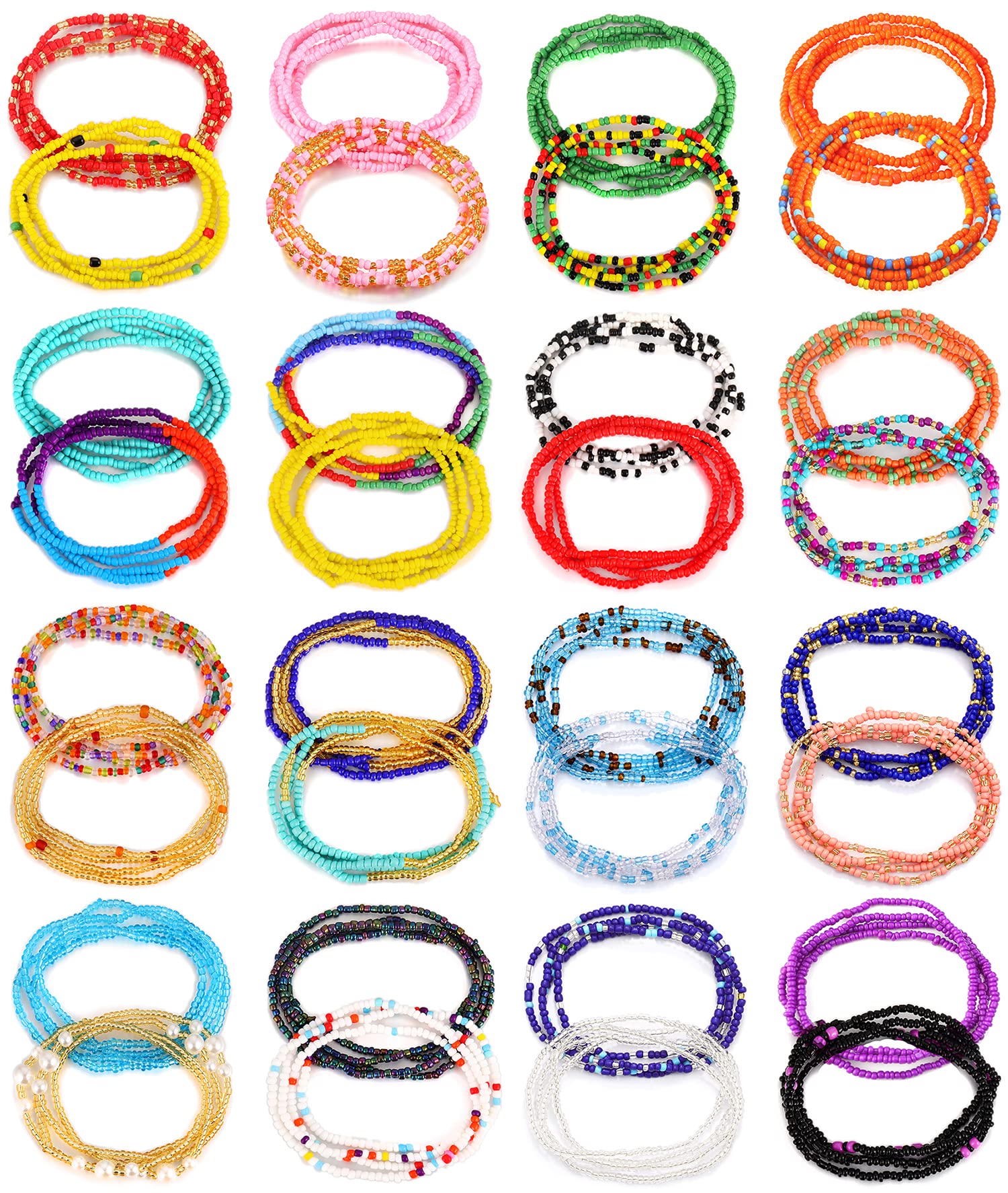 FUNEIA 32pcs Waist Beads Chains for Women, Belly Beads for the Waist, Elastic African Waist Beads Adjustable Waist Chains Set(31.4-35.4inch)