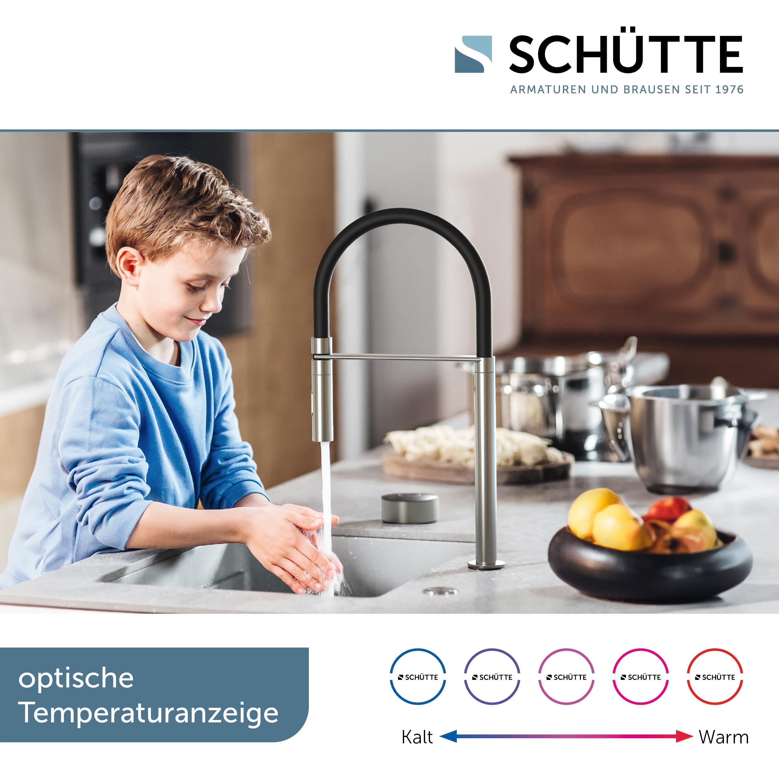 SCHÜTTE Aquadot, rubinetto digitale per lavello con controllo intelligente, rubinetto moderno da cucina con tubo soft touch, effetto acciaio inox/nero