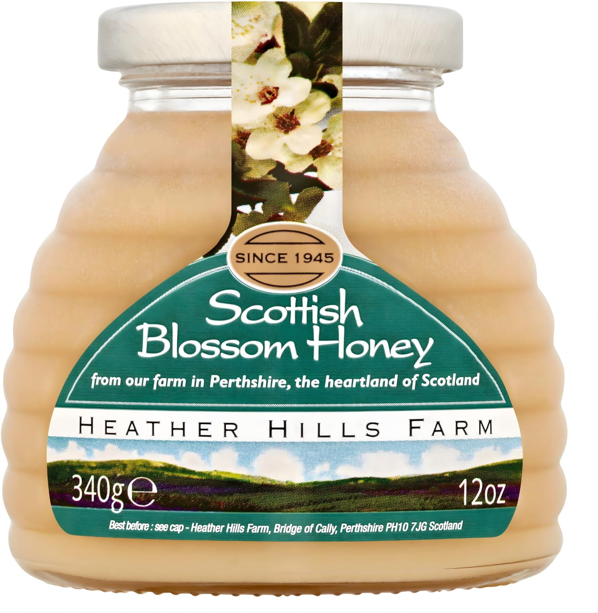 Heather Hills Farm Raw Scottish Blossom Honey Jar 340g (12oz) | 100% Pure, Natural, Unpasteurized & Unfiltered Artisan Honey from Scotland | Made in Highland Perthshire, Authentic Scottish Food Gift