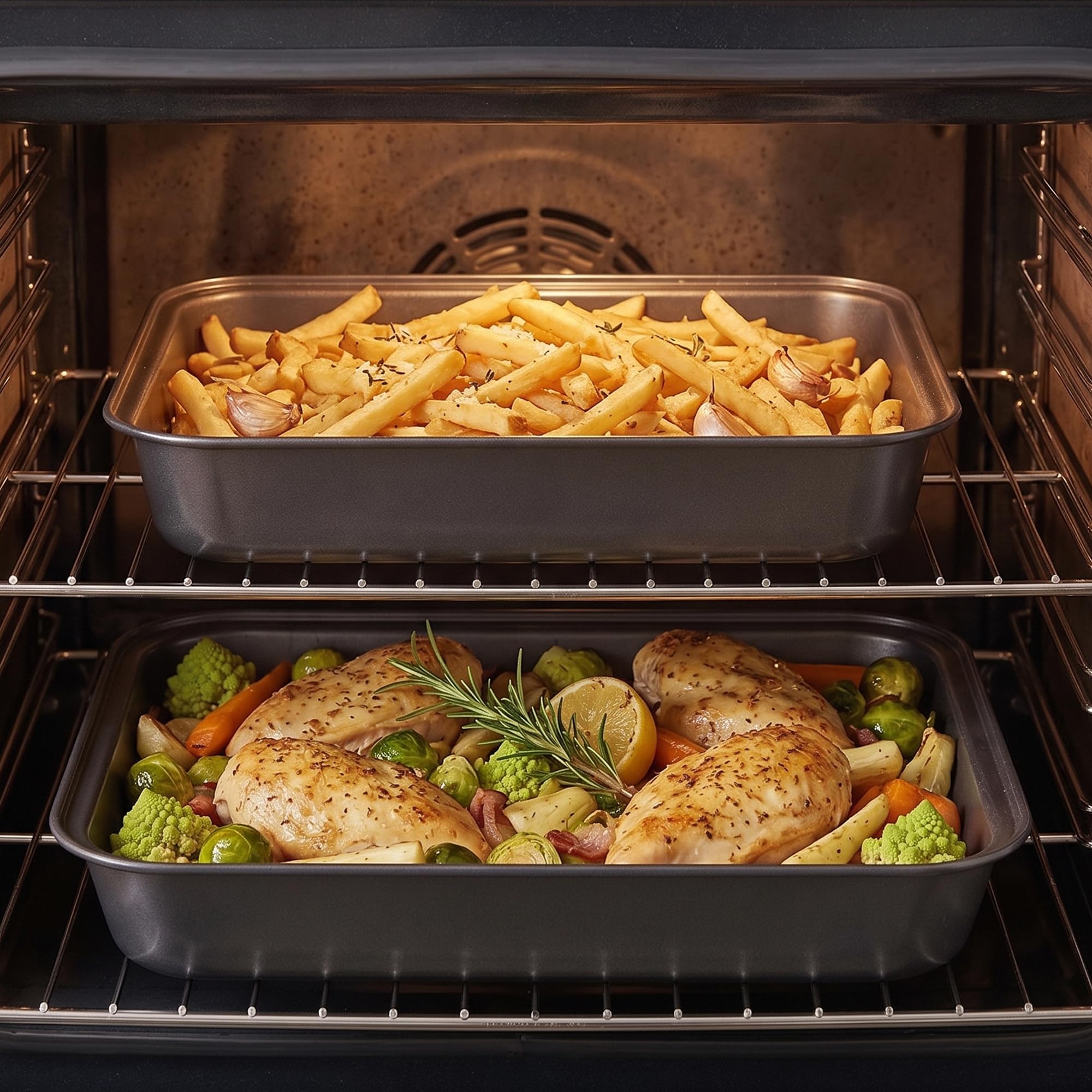 Set di 3 Teglie da Forno Antiaderenti in Acciaio al Carbonio - Cottura Uniforme e Facile Pulizia - Ideali per Lasagne, Arrosti e Verdure - Perfette per Famiglie e Meal Prep