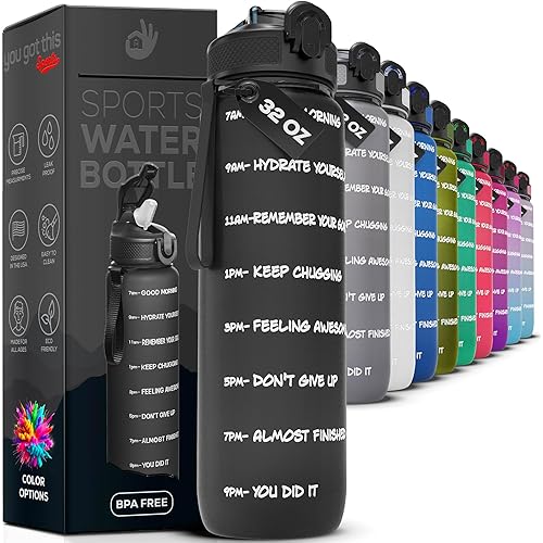Motivational Water Bottle with Time Marker, 32 oz Water Bottle, Sports Water Bottle with Spout, Achieve All-Day Hydration SpillProof, BPA FREE