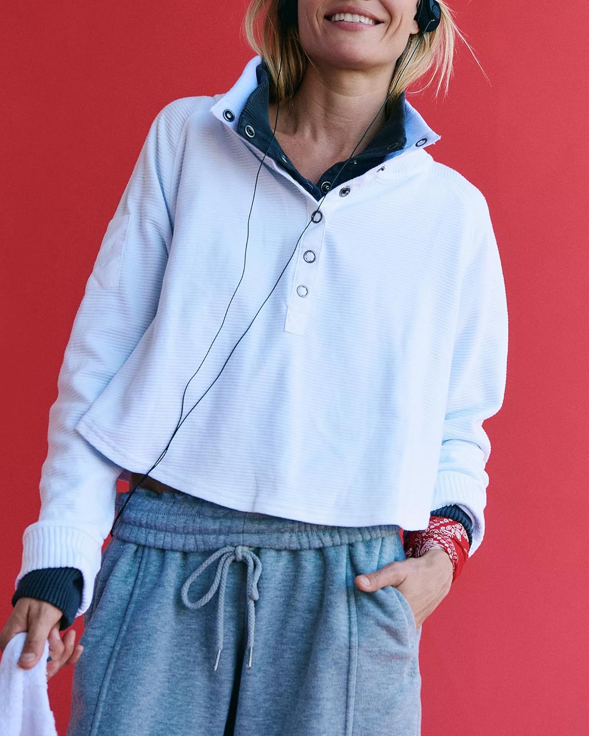 Gacaky Women's Cropped Workout Tops Ribbed Long Sleeves Henley Tee Shirt Dance Clothes Athletic Sports Shirts for Women - Image 4