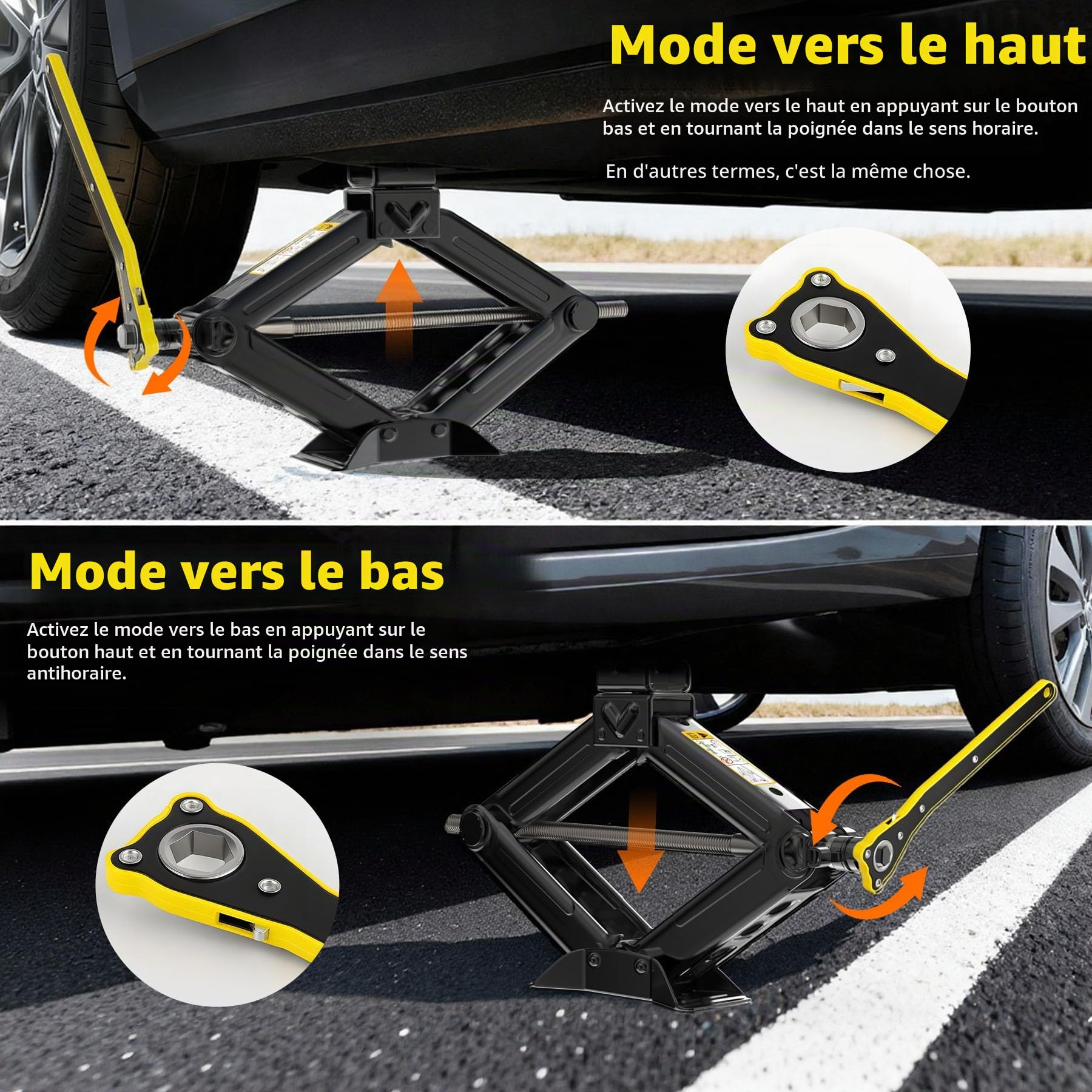 Cric Voiture 1.5T/1500kg, Cric pour Voiture avec Clé à Cliquet kit, Portable pour Voitures Berlines Camionnettes et SUV, Kit d'urgence Automobile