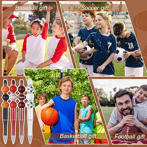 Miniatura 6 de Colarr Juego de 16 bolígrafos deportivos de plástico con cuentas, varios bolígrafos de baloncesto, fútbol, béisbol, rugby, con cuentas, kit de