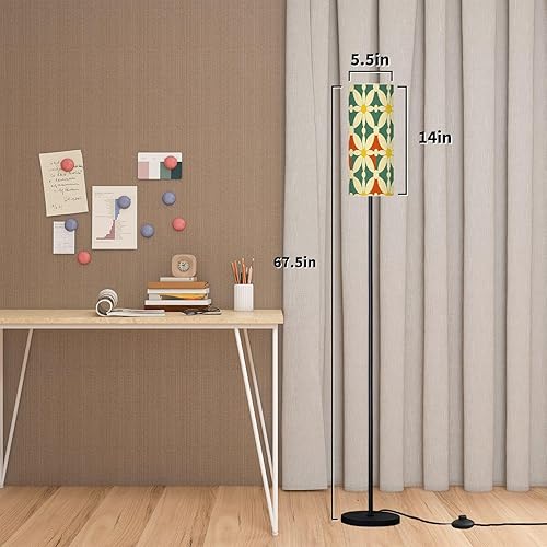 Miniatura 2 de Modern Floor Lamps for Living Room 60 s 70 s Retro Scandinavian Vintage Style mid Century Standing Lamps with Linen Lampshade Tall Lamp Metal Pole