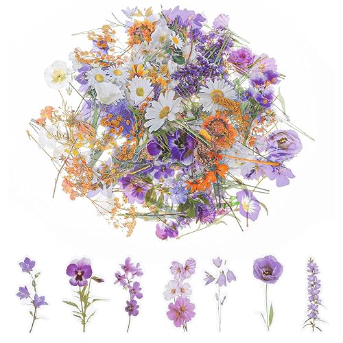 120 Pcs Transparent Flower Stickers for Scrapbooking PET Nature Plant Floral Stickers Vintage Craft Sticker Colorful Small Flower Sticker for Journaling Scrapbooking Clear Floral Decals - Mixed Style D
