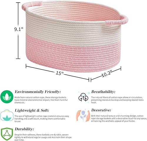 Miniatura 2 de Cestas de almacenamiento para organizar, paquete de 3, contenedor de guardería de 15 x 10.2 x 9.1 pulgadas con asas, cestas de cuerda de algodón