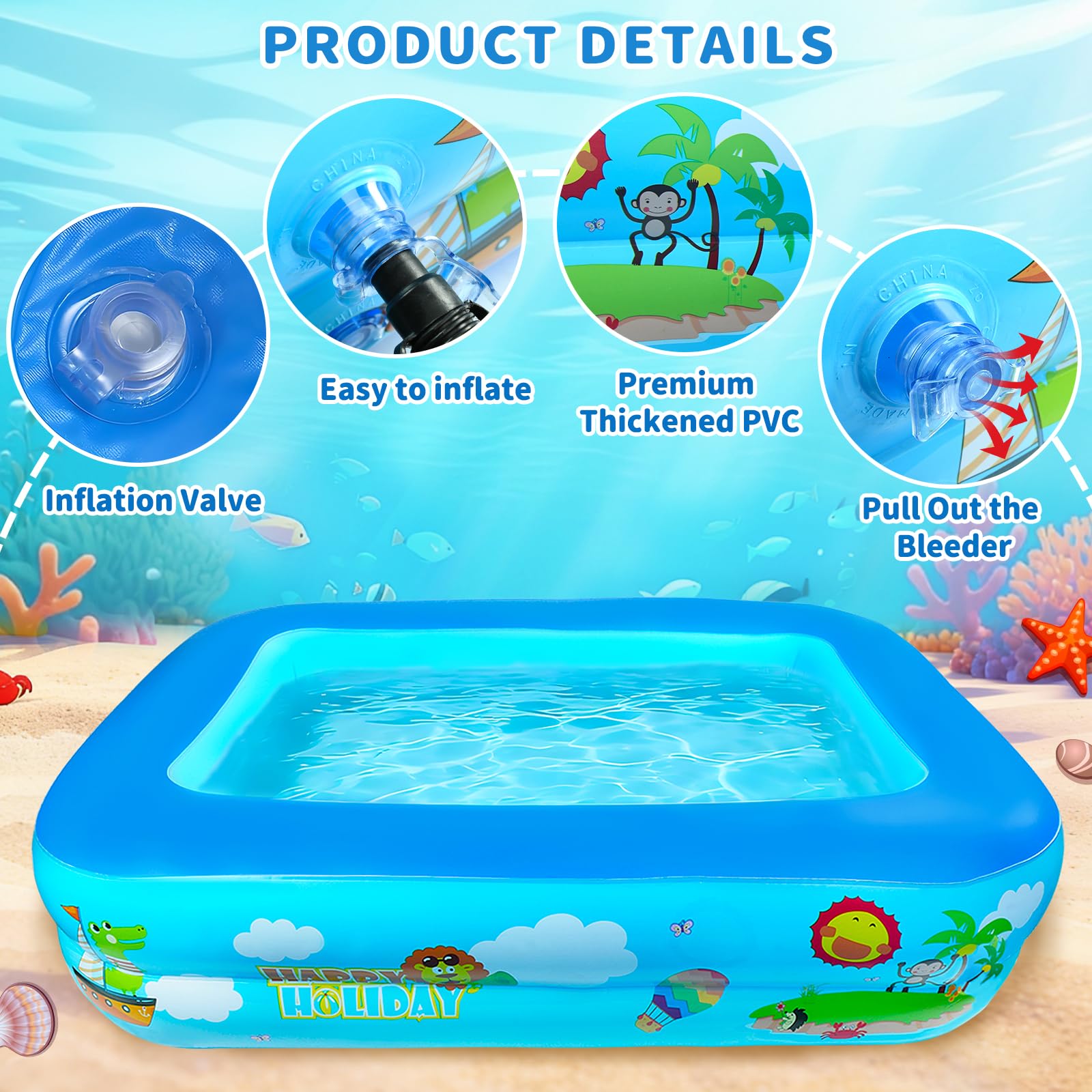 Piscina Gonfiabile Bambini Rettangolare, 120 cm Piscina per Bambini in PVC, Piscina Gonfiabile Rettangolare, Piscine Rettangolari Gonfiabili per Interni ed Esterni, Portatile e Resistente