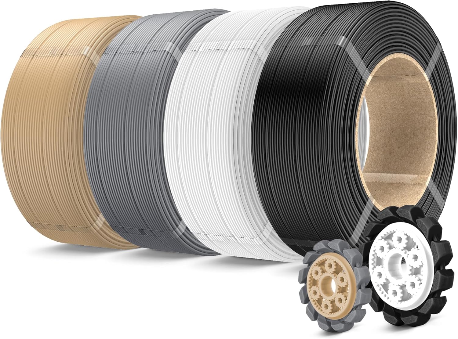 SUNLU PLA+ 500g 2.0 Filament Refill, 4 Pack (Black White Grey Oak) for Bambu Lab