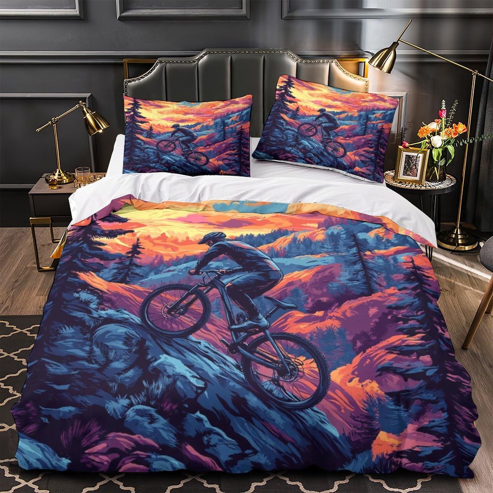Housse de couette 200x200 ultra douce imprimée VTT avec fermeture éclair résistante