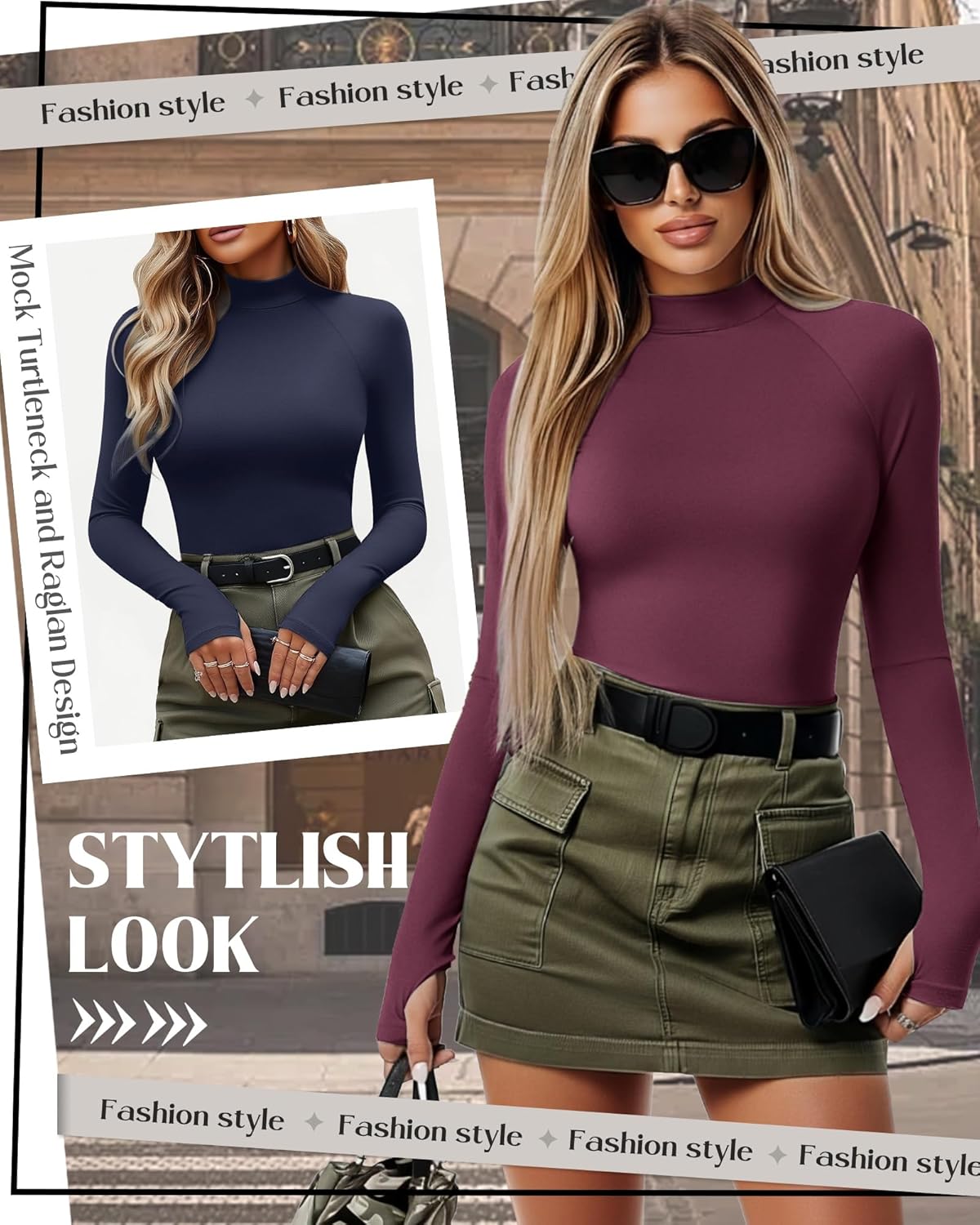 3 Pack Women's Thermal Mock Turtleneck Tops Long Sleeve Shirts Fleece Lined Undershirt with Thumb Hole Fall Winter - Image 4