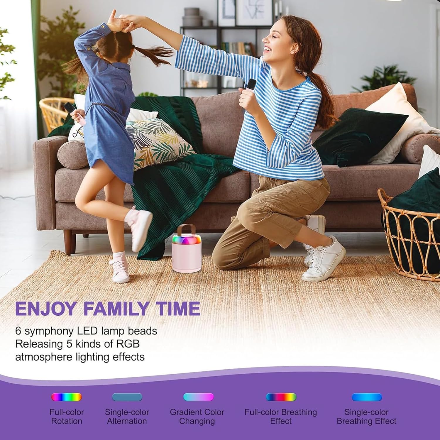 Karaoke Machine for Kids Adults, Mini Karaoke Machine BT Speaker with 2 Microphones, Rechargeable Voice Box Handheld Mic Karaoke Mic Speaker for Home Party KTV Singing