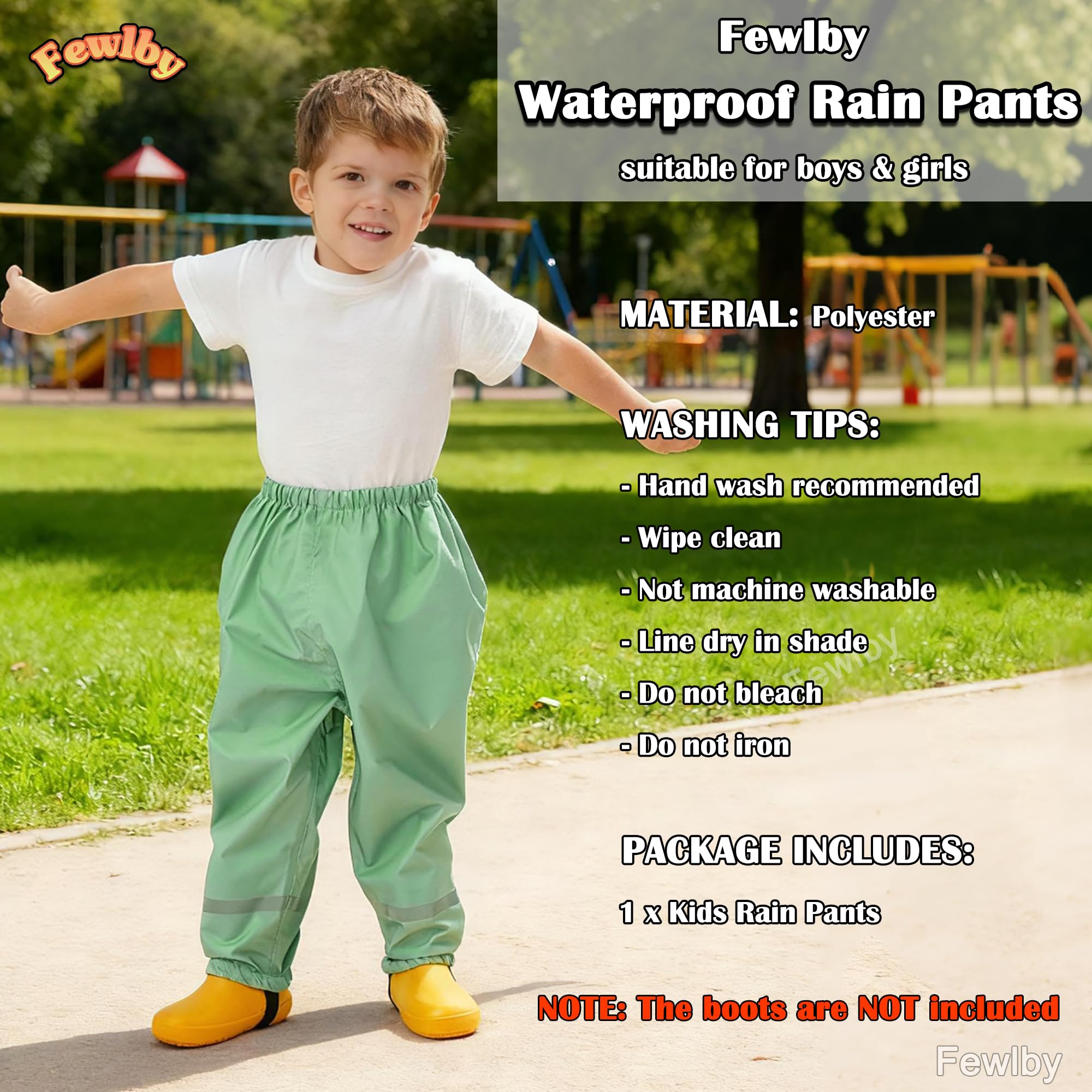 Fewlby Pantalones Impermeables, Niños Pantalones de Lluvia Niñas Mono Impermeable Chubasquero con Tiras Reflectantes Outdoor Traje Impermeable