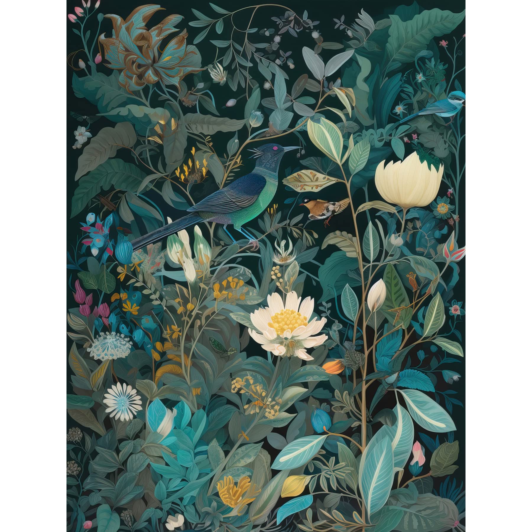 Artery8 Audubon Style Birds in Blooming Wildflower Field Large Wall Art Poster Print Thick Paper 18X24 Inch