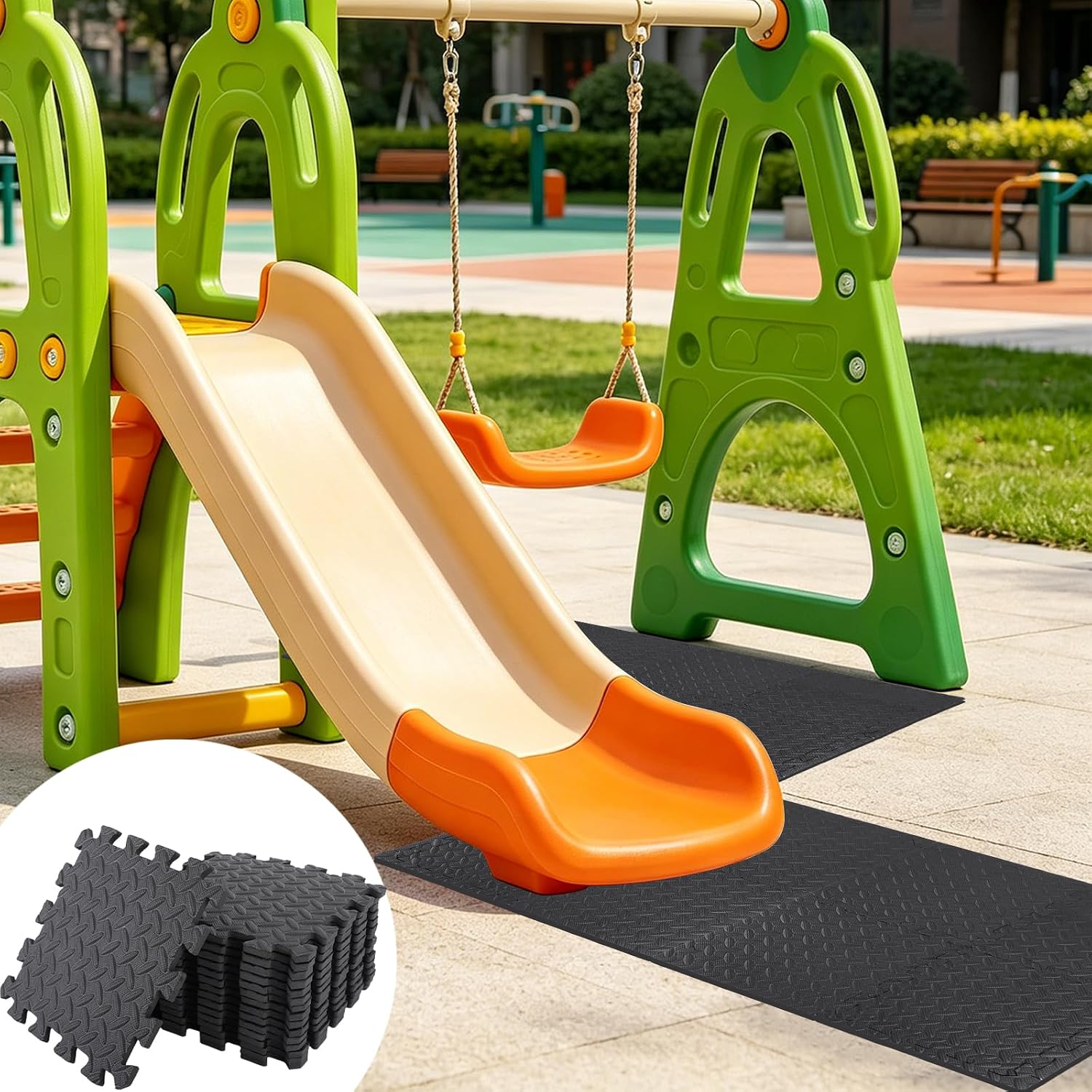 16 PCS Interlocking Outdoor Playground Mats 11.8 x 11.8 Inches High Density Waterproof Plastic Mats Double Sided Anti Slip Floor Pads for Outside and Indoor Games
