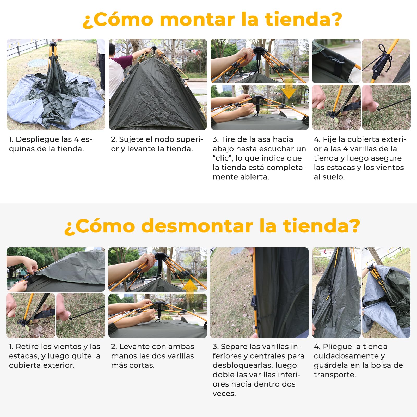 Tienda de campaña para 2-3 Personas, Tienda Domo autodesmontable con Tienda Exterior Desmontable, 230x230x165cm, Impermeable y Resistente al Viento, para acampadas, rutas en Moto y Festivales