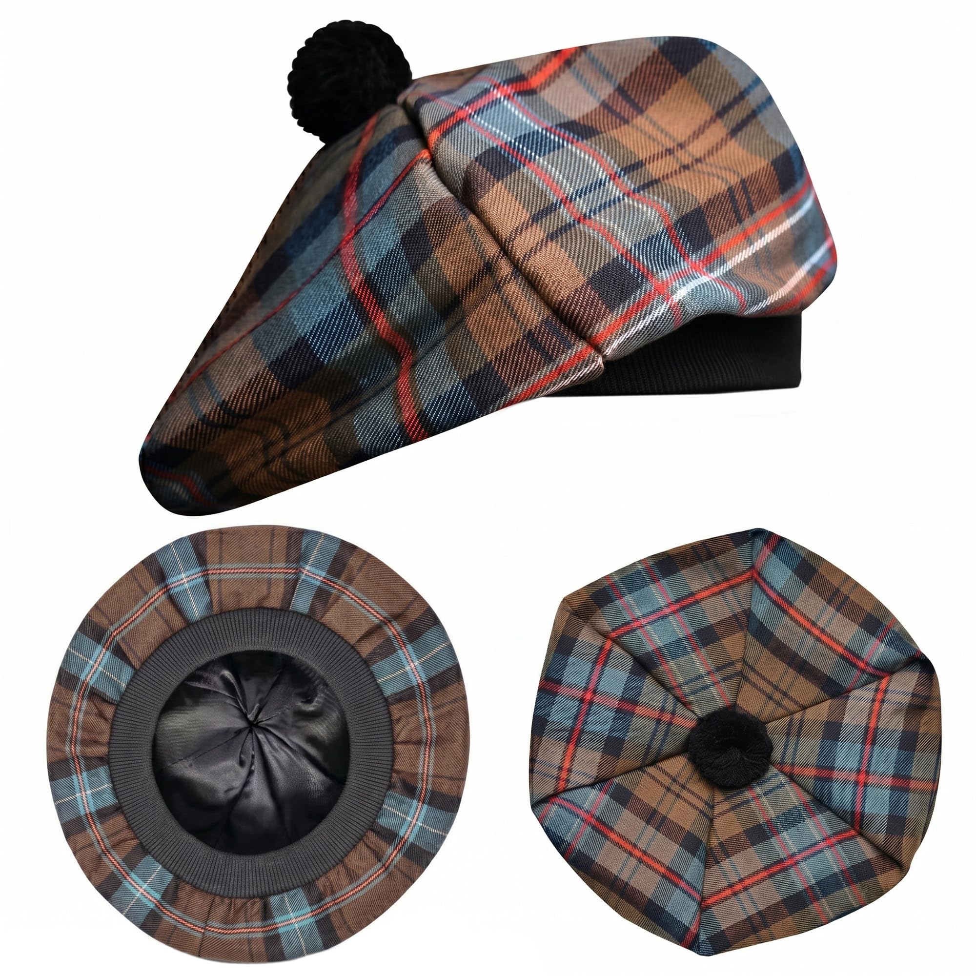 H Highland Redstone Unisex Scottish National Weathered Scottish Hat Tam O Shanter Scottish Bonnet Tartan Hat Acrylic Wool With Pompom (Uk, Alpha, One Size, )