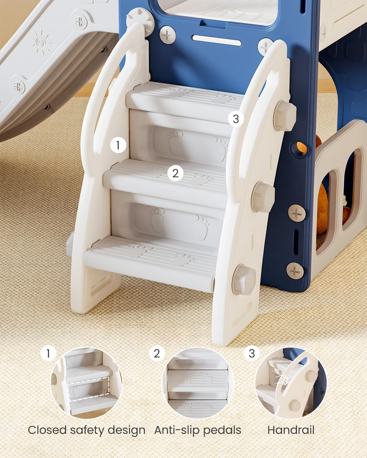 Scivolo per Bambini, 5 in 1 Scivolo per Interni ed Esterni, Parco Giochi per Bambini con Canestro da Basket, Spazio di Archiviazione e Telescopio, Parco Giochi per Bambini da 1 Anno, Blu