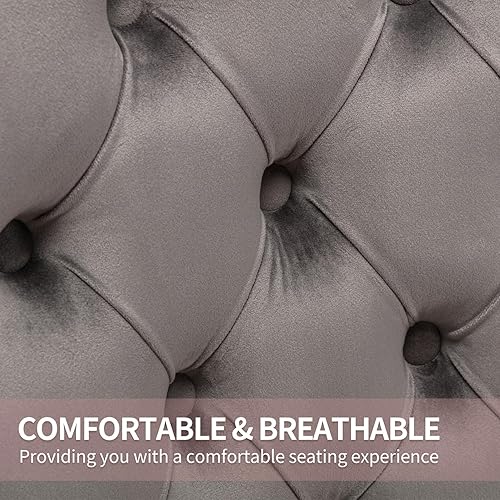 Miniatura 4 de Juego de 4 sillas de cocina modernas de terciopelo gris con anillo trasero, con patas de clavo, patas de madera maciza, tapizadas, sillas de mesa