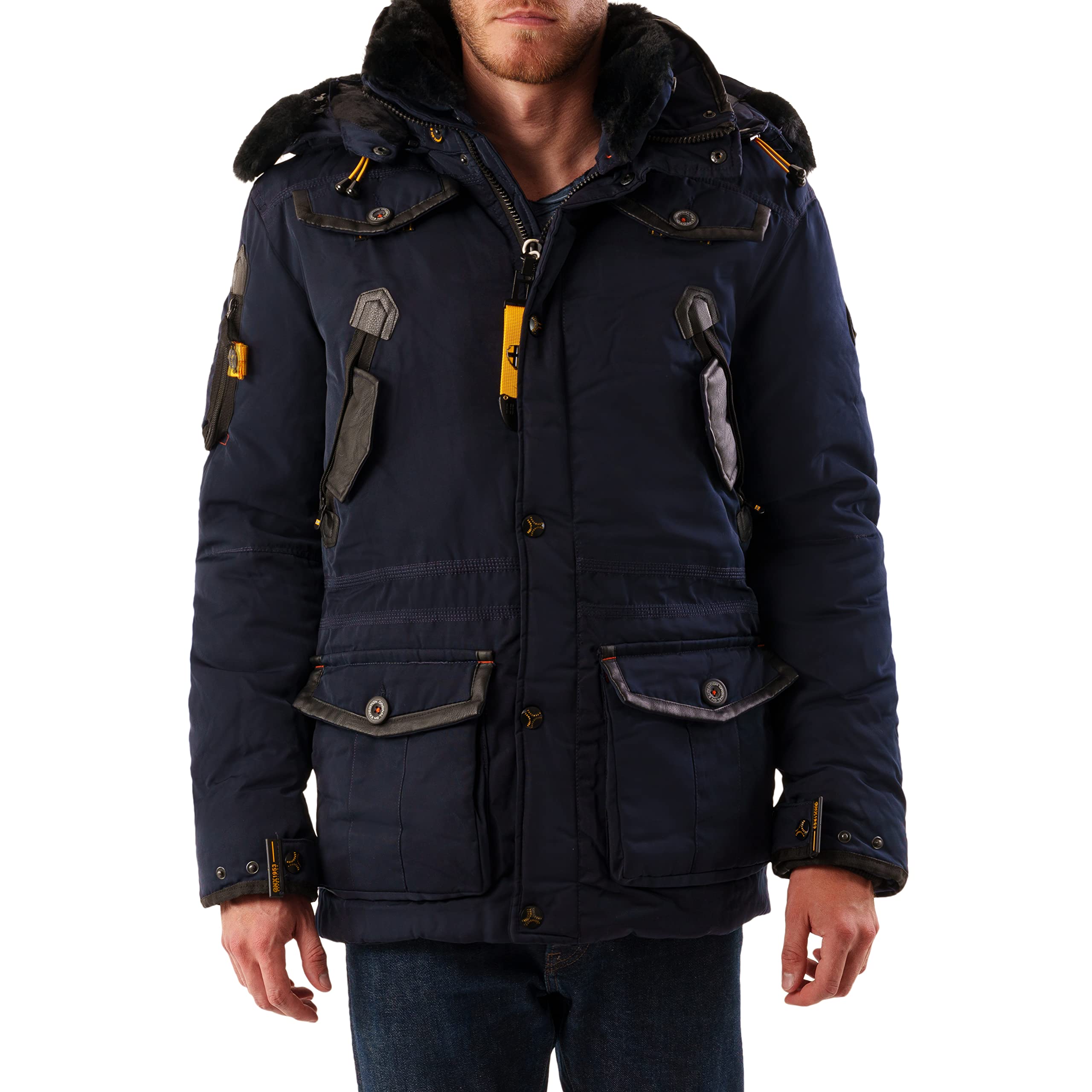 Geographical Norway Acrobate Men ciepła parka dla mężczyzn, na jesień i zimę, szeroki płaszcz, odporny na działanie wody, z kapturem, ciepła kurtka, wiatrówka dla mężczyzn, idealny prezent