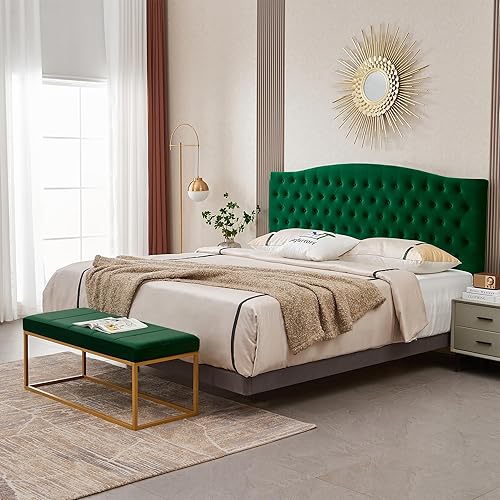 Miniatura 6 de Befurtori Banco de terciopelo para dormitorio, banco tapizado en el extremo de la cama con marco de metal, moderno banco de entrada de canal