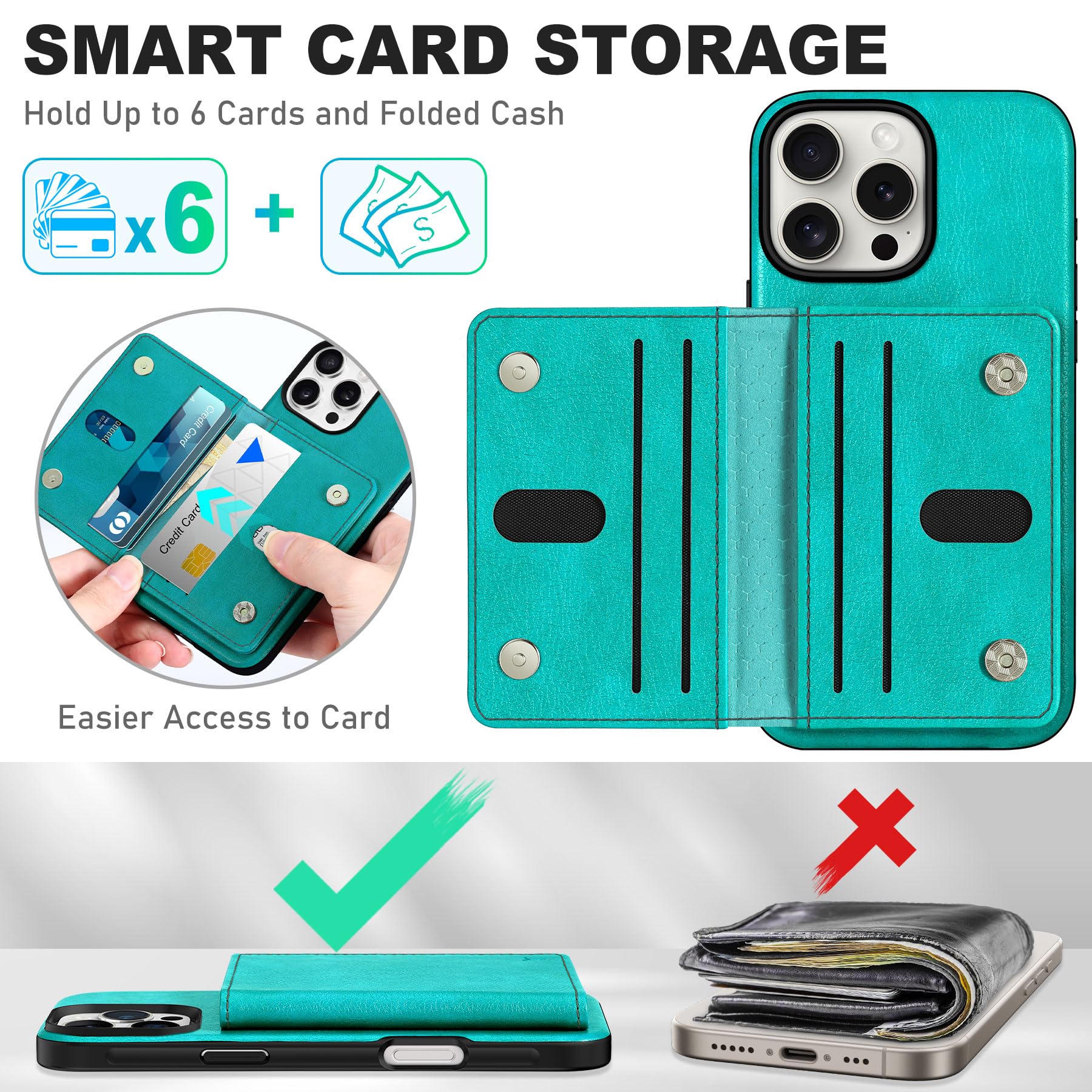 TUCCH Case For IPhone 16 Pro, PU Leather Wallet Case Stand Folio Cover