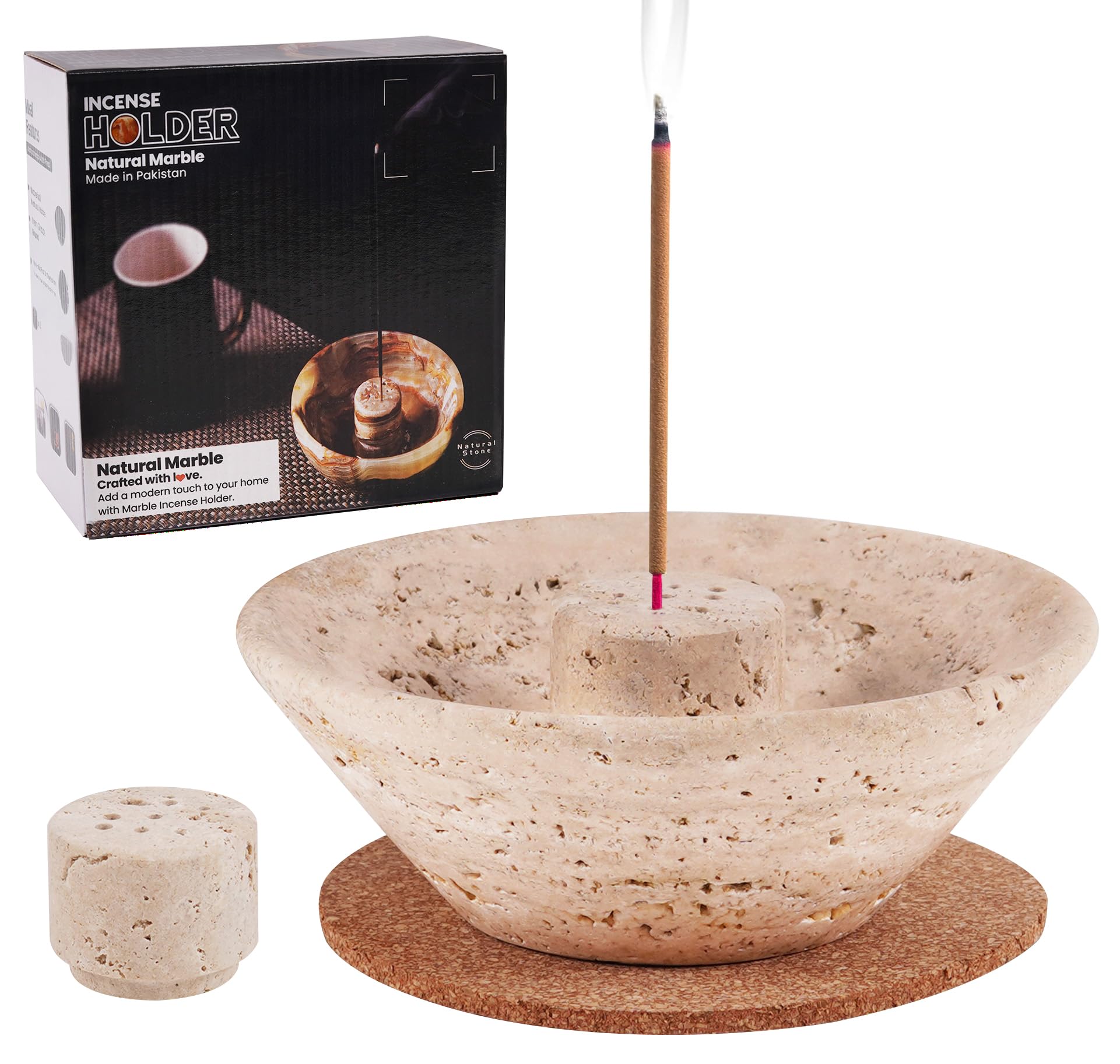 Marble Incense Holder for Sticks with 9 Incense Holes 5.5 Inch Handmade Travertine Incense Stick Burner, Ideal for Smudging & Decoration