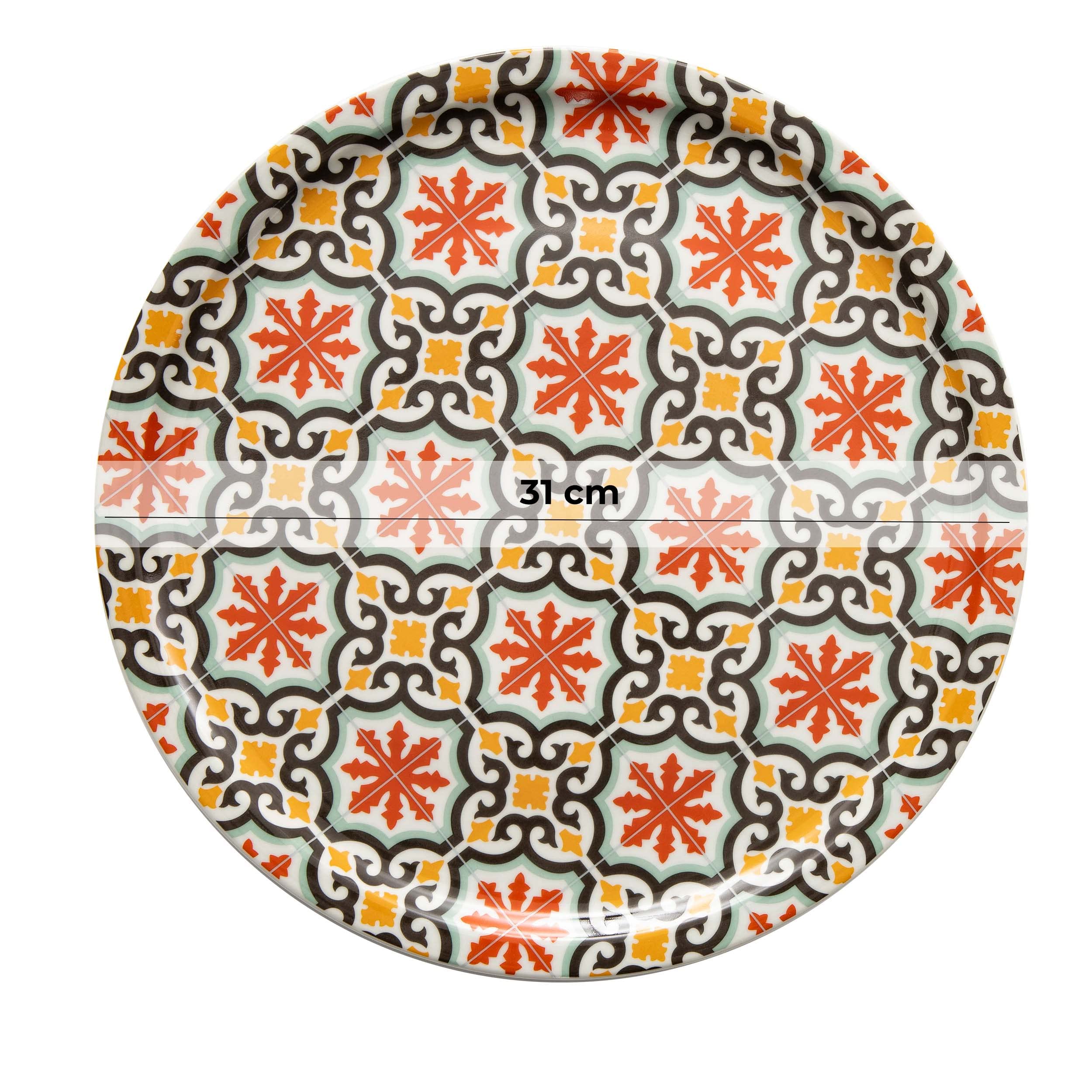 Baroni Home Set 4 Piatti Pizza Assortiti con Fantasia Cefalù, Piatti Pizza di Porcellana Ø 31 cm