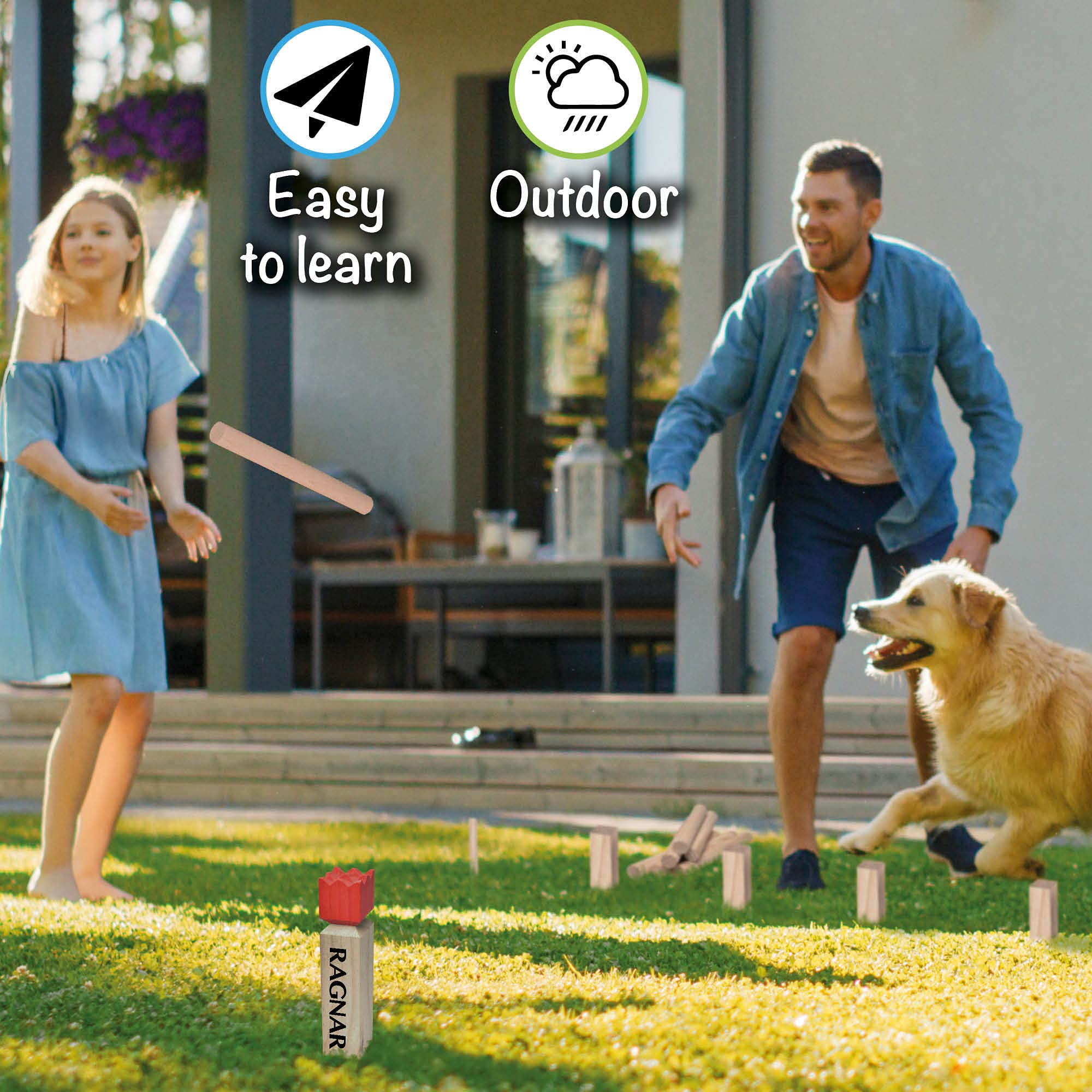 Toyfel Original Jeu de Kubb XXL en Bois Massif FSC® avec Sac de Transport & Mètre Ruban - Jeu Viking Extérieur - Quille Nordique – Ragnar