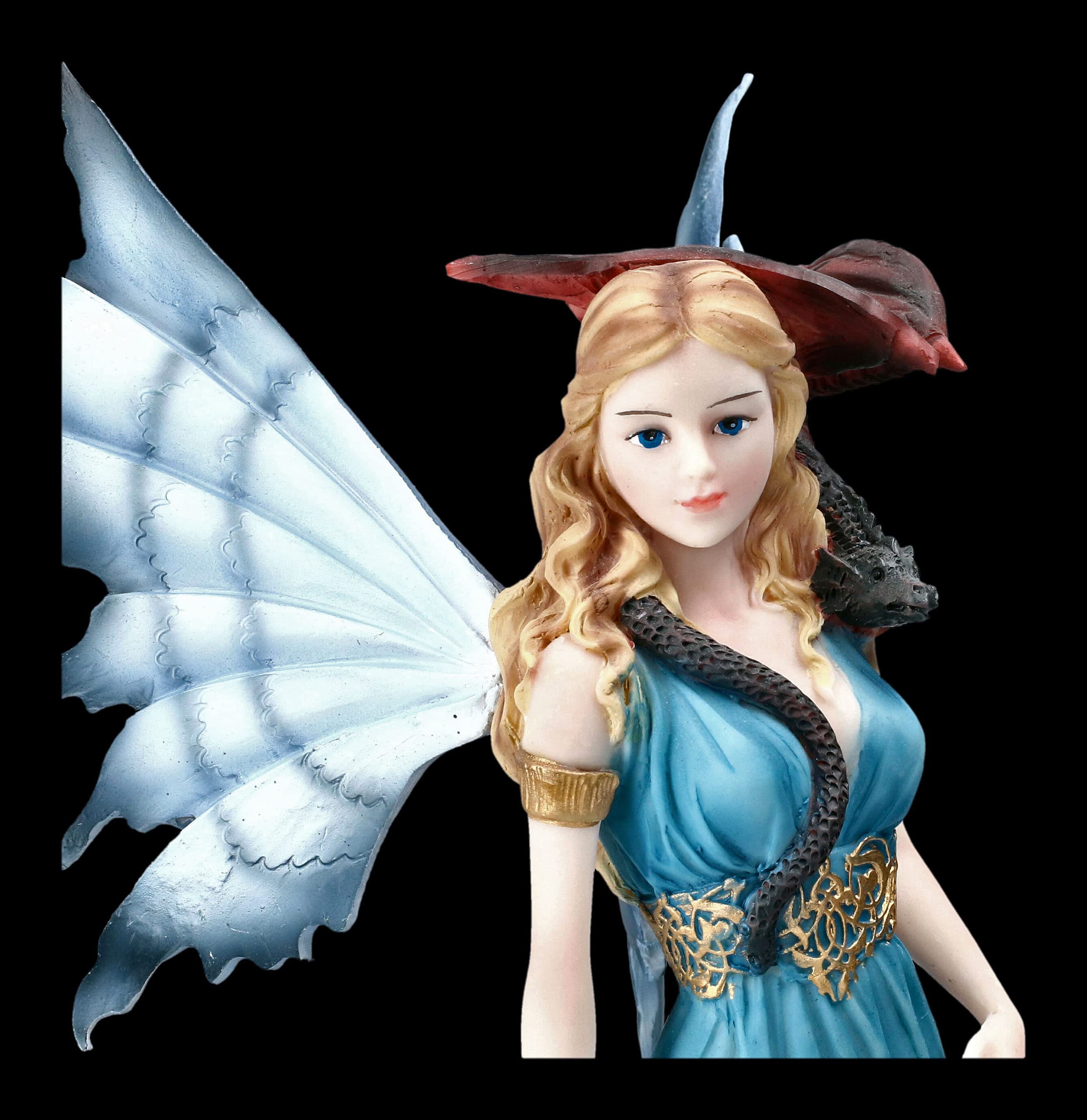 Figurine elfe - Kalia avec dragon sur épaule | Fantasy Statue Fairy