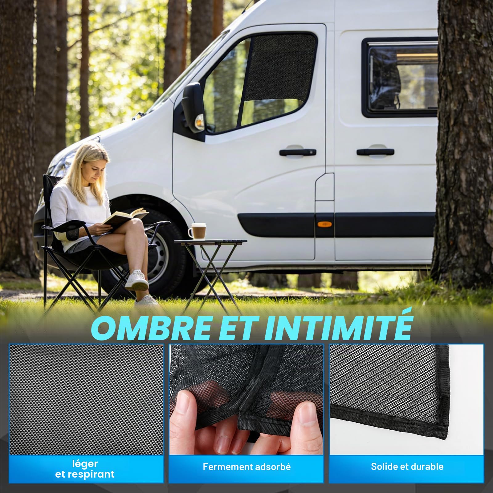 Moustiquaire Compatible avec Renault Trafic/F-iat Talento/O-pel Vivaro 2014-2025, Moustiquaire Magnétique pour Portes Avant (Paire), Moustiquaires Respirantes pour l'extérieur et Le Camping