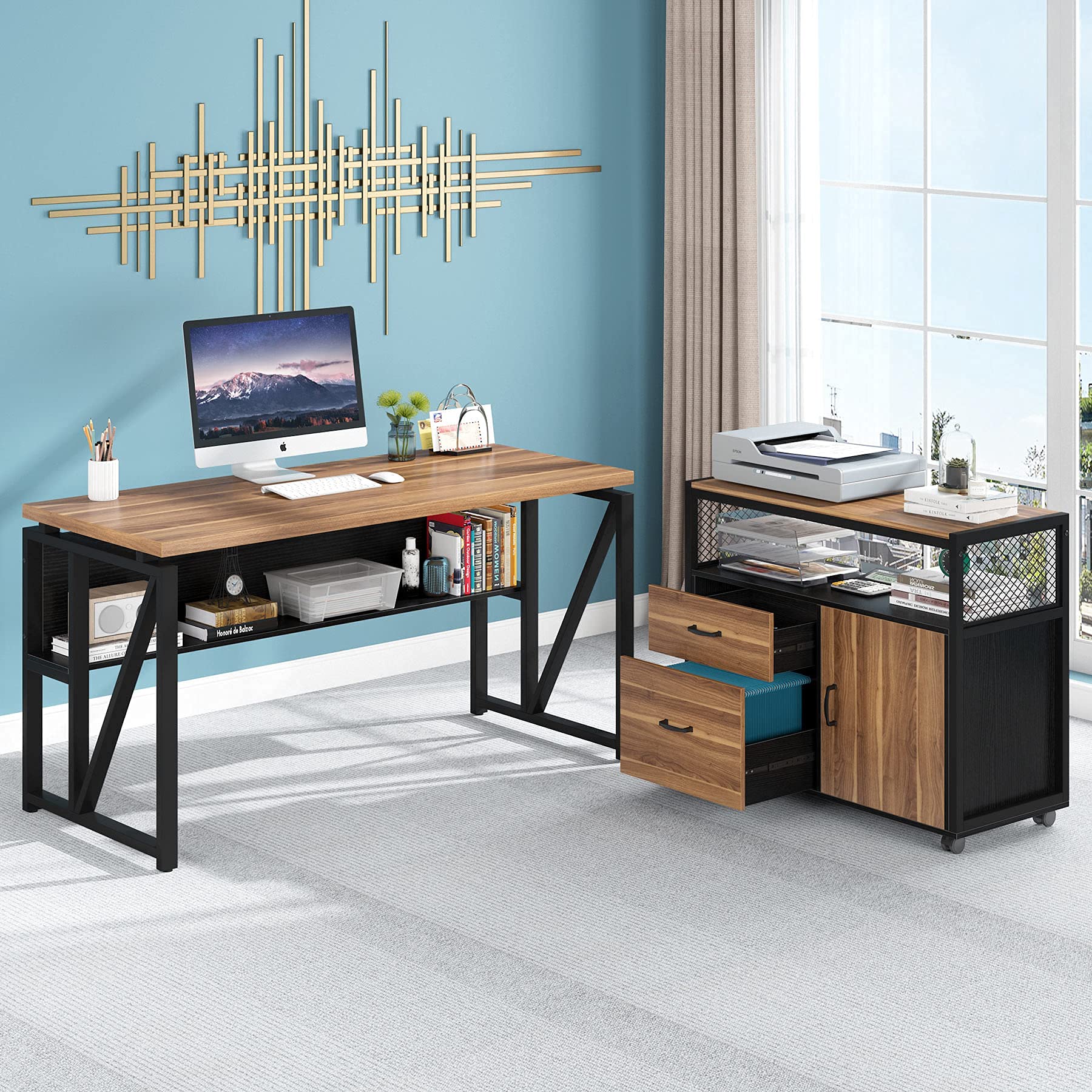 Tribesigns L Shaped Desk with Drawer 55 inches Executive Desk