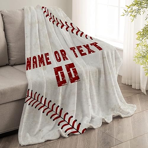 Miniatura 7 de Manta de béisbol personalizada, regalos con nombre para niños, amantes del béisbol, mantas de felpa para sofá con aire acondicionado, manta
