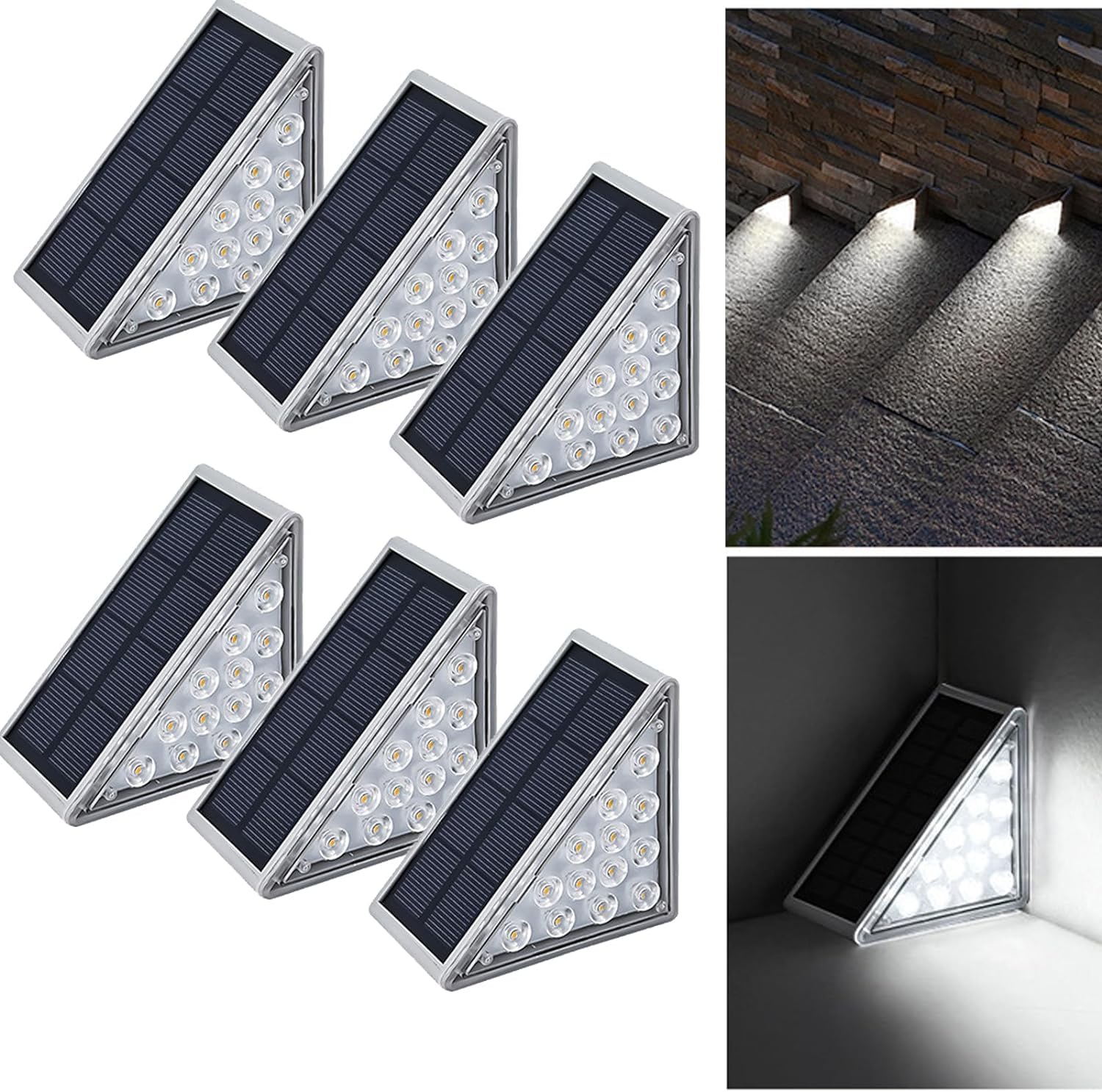 Curb Appeal Lights - Triangle Solar Step Lights for Outside, Ip67 Auto On/Off for Steps, Stair, Yard Decor (White, 6 Pcs)