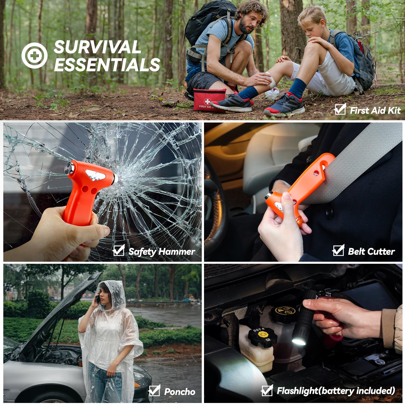 Car Emergency Kit with Portable Air Compressor, Winter Car Safety Roadside Assist Kit, Emergency Car Kit for Cars, Trucks