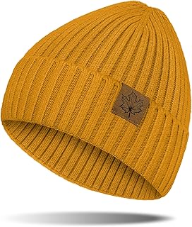 Beanie Hat Men - Winter Warm Beanie Hat, Termal Knitted Cuffed Maple Leaf Slouchy Skullies Beanie Gifts for Men/Him Outdoor Running Hiking UK