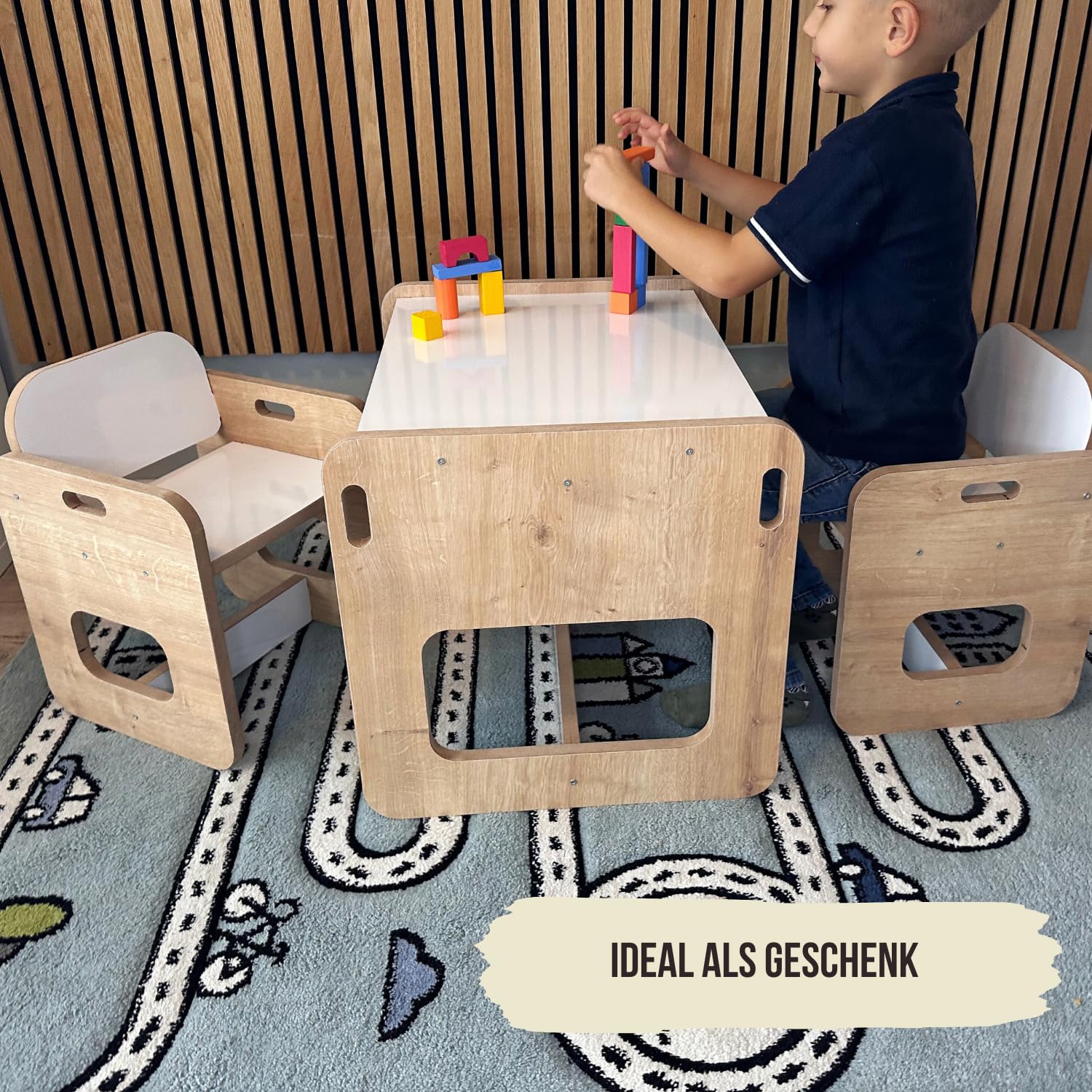 Malino Kindersitzgruppe aus Holz – Set aus 1 Tisch und 2 Stühle – Robuster Spieltisch für Kinder – Kindertisch perfekt für Kinderzimmer Kindermöbel Jungen & Mädchen ab 2 Jahren