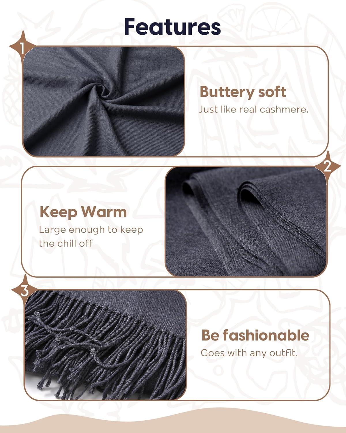 maamgic Women's Winter Scarf Soft Warm Scarf for Women Cozy Shawl Wraps for Women Lightweight Pashmina Style Wrap - Image 5