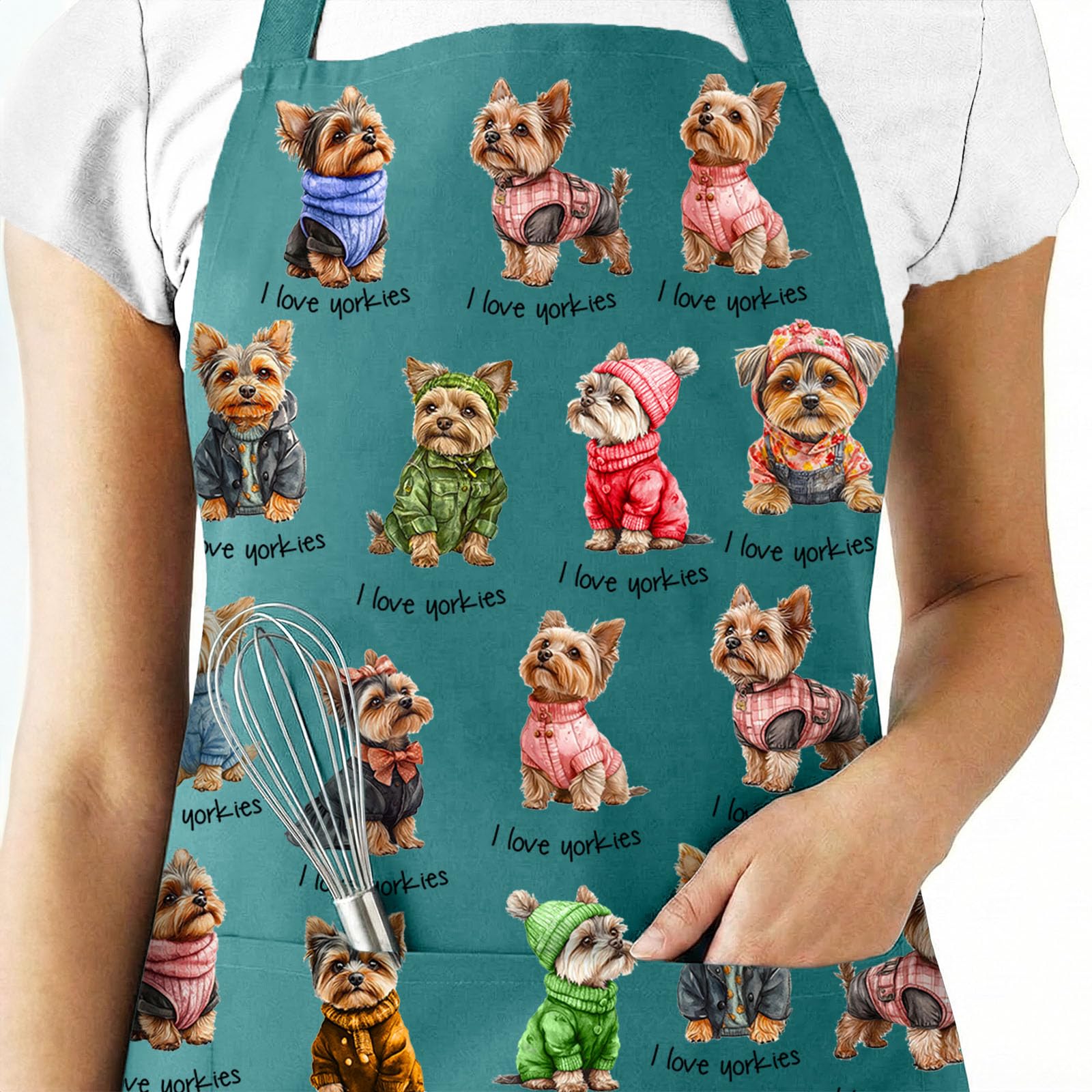 Yorkie Aprons for Dog Lover, Adjustable Neck Strap Kitchen Chef Apron