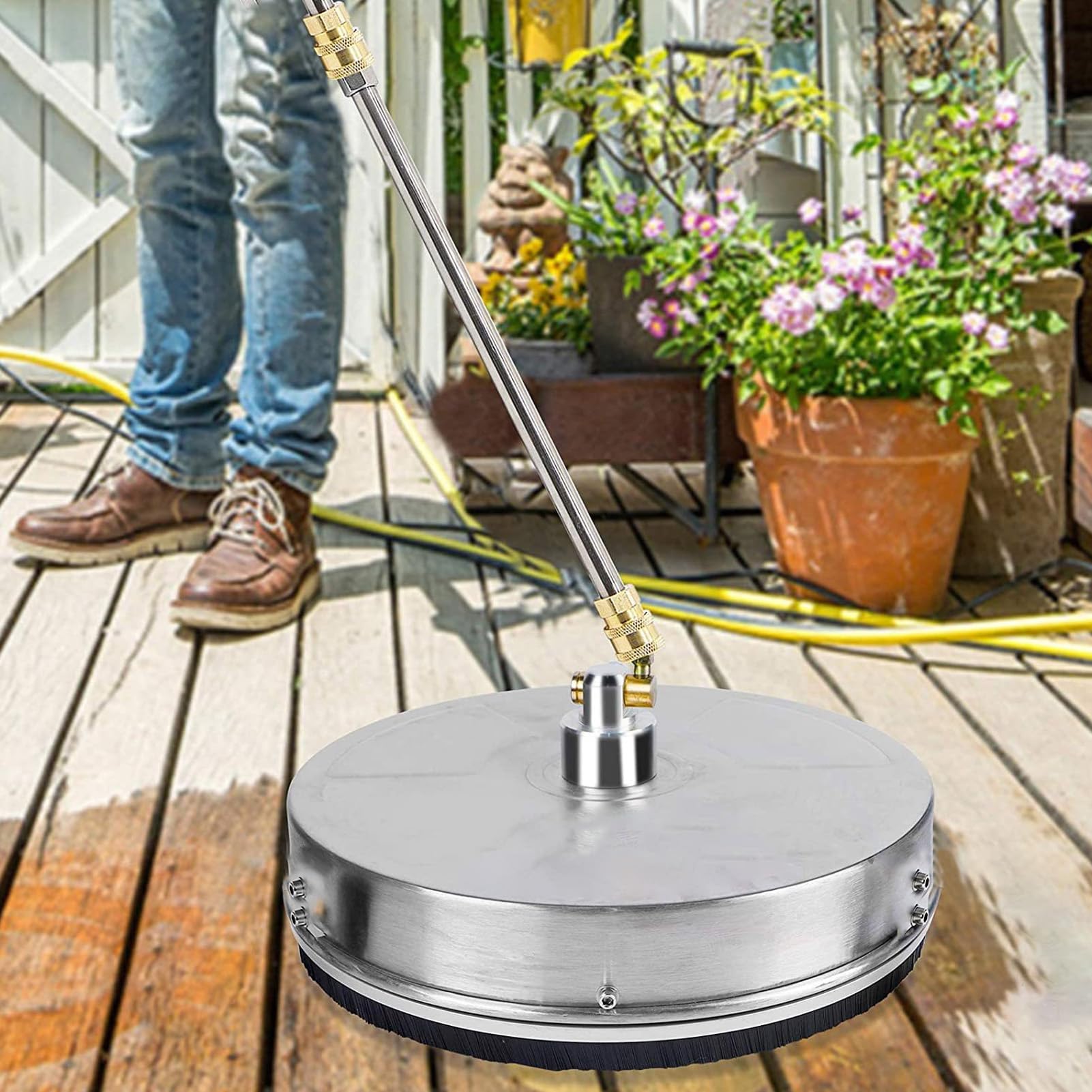 Tnfeeon Limpiador de Superficies con Lavadora a Presión de 13 Pulgadas, Chorros Giratorios Dobles para una Cobertura Rápida y Uniforme, Carcasa de Acero Inoxidable de 4000 PSI con Barra de Extensión