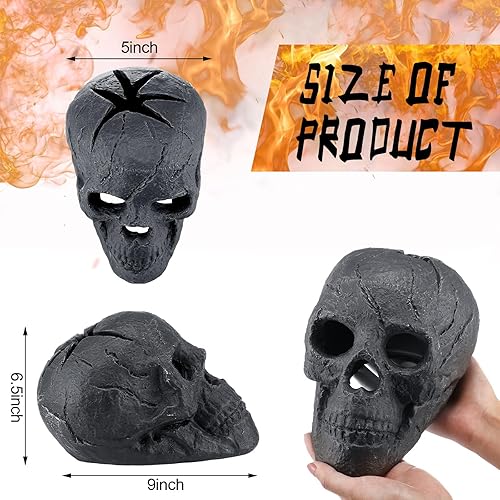 Miniatura 3 de Zhehao Paquete de 6 calaveras de cerámica, cráneos humanos imitados a prueba de fuego de 9 pulgadas, accesorios de hoguera, troncos falsos, piedras