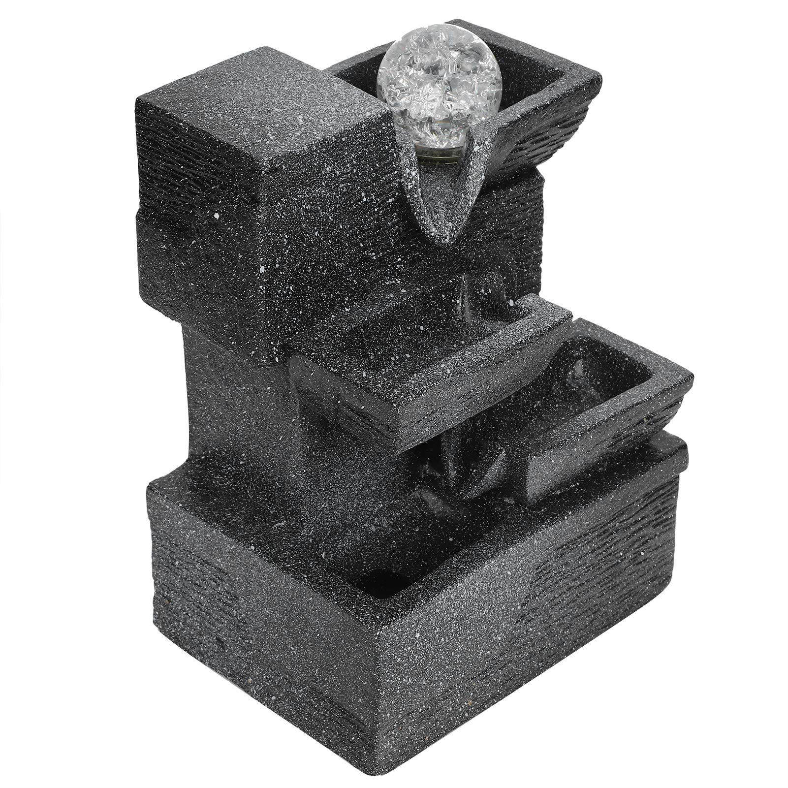 Tissting Fuente de Sobremesa, Resina Rocalla Manantiales de Agua Bola de Cristals Adorno de Iluminación para Interior Feng Shui Decoración de Mesa de Oficina en Casa AC220-240V