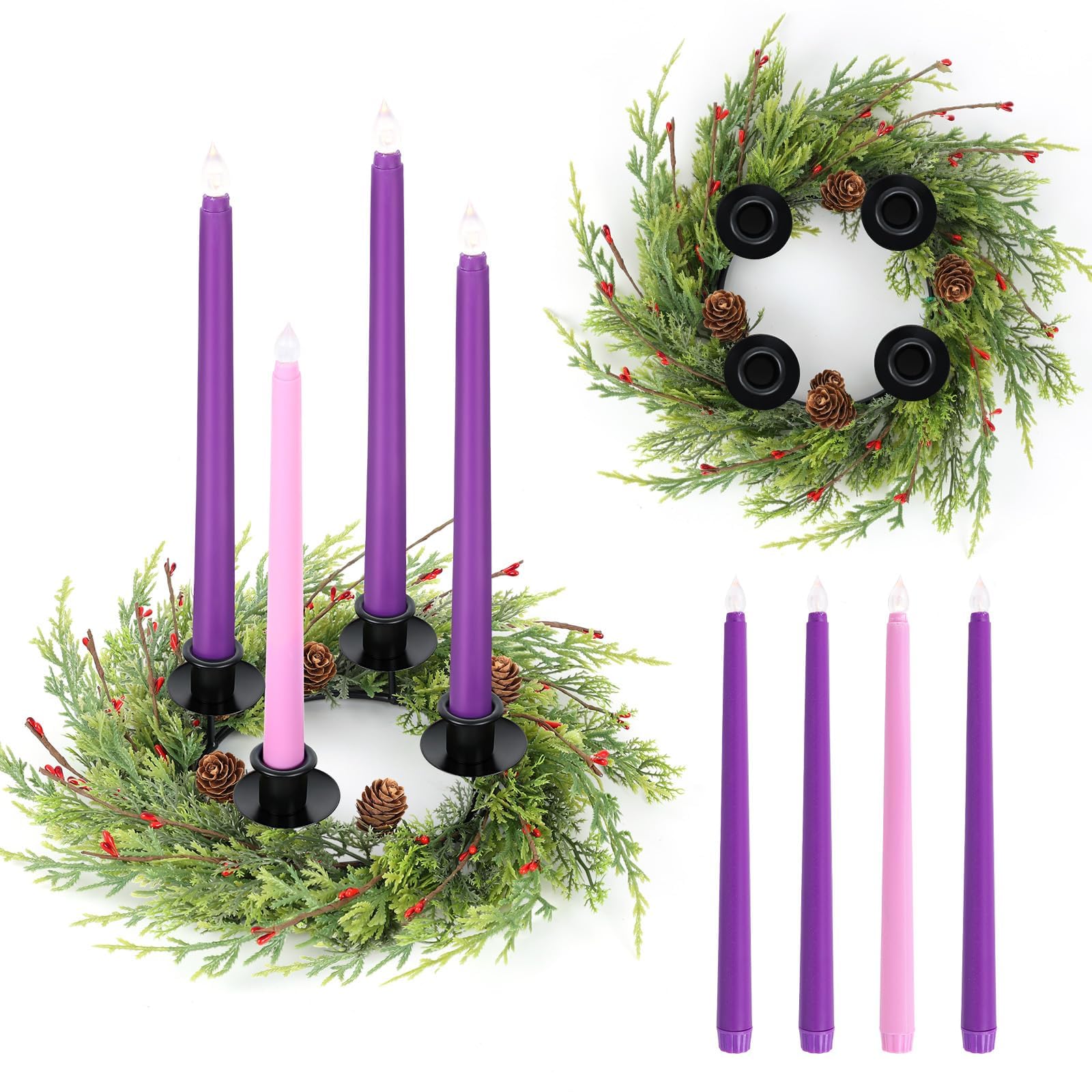 Lot de 5 couronnes de l'Avent de Noël avec bougeoirs, bougies de Noël pour maison, cheminée, église, centre de table, maison, école, cheminée de l'Avent