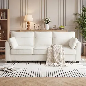 89-Inch Chenille 3-Seater Sofa with 2 Pillows, Beige