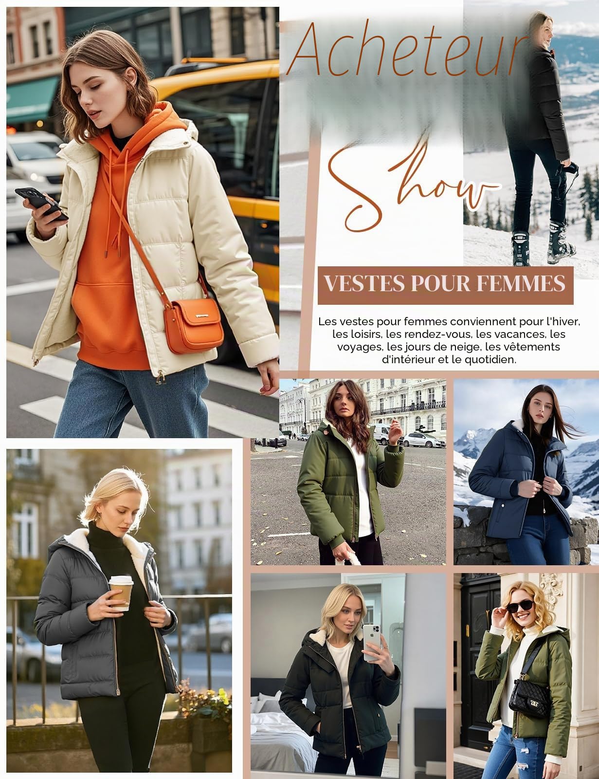 Vancavoo Doudoune Femme Courte Hiver Manteau Chaude à Capuche Déperlante | Capuche fixe Réglable, Poignets Côtelés, Fermeture Zippée et Poches pour Le Quotidien et Les Voyages