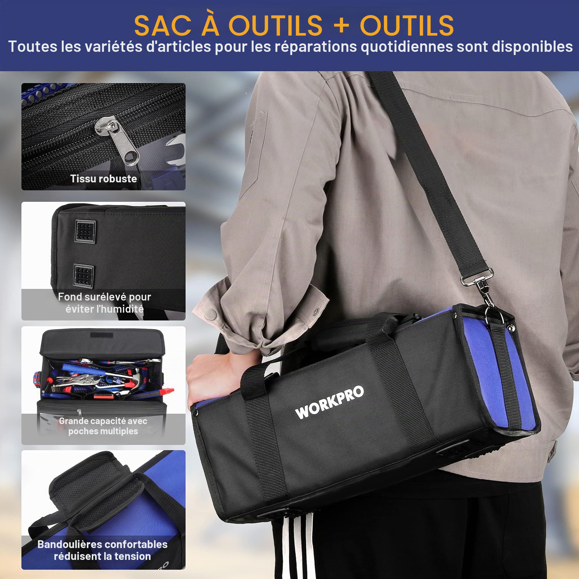 WORKPRO Kit d'Outils 156 Pièces avec Sac Durable