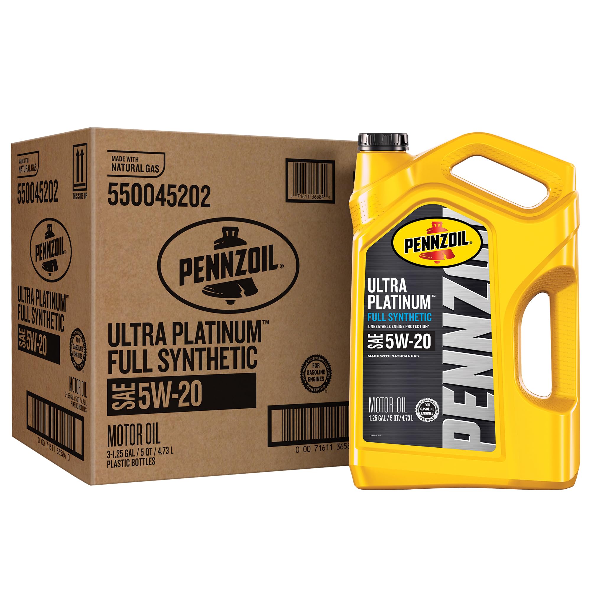 Pennzoil Ultra Platinum Full Synthetic 5W-20 Motor Oil, 5 Quart (3 Pack)