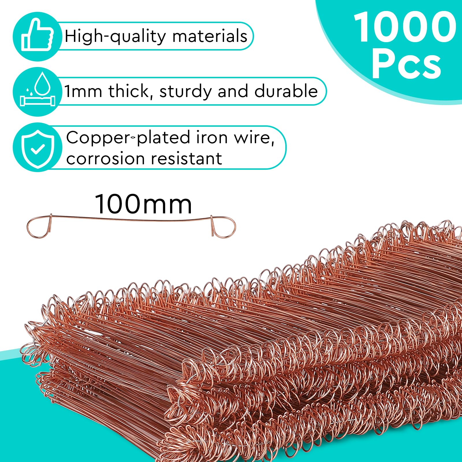 CPROSP Alambre de Atar Hormigón (1000 Ud) con Atadora Alambre, Alambre de Sujeción Cobreado 100mm, Amarrador 30cm, Alambre de Ojales para Unir Acero de Refuerzo, Jardinería y Floristería